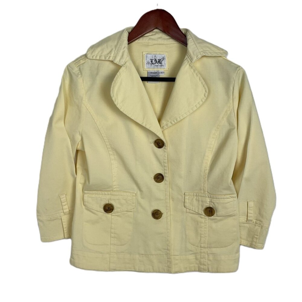LAL Live a Little Size S Yellow 3/4 Sleeve Collared Light Weight Jacket Blazer